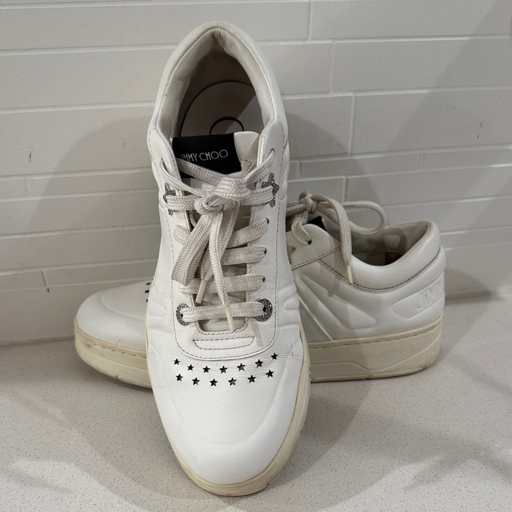 Jimmy Choo Hawaii Star-Embellished White Sneakers